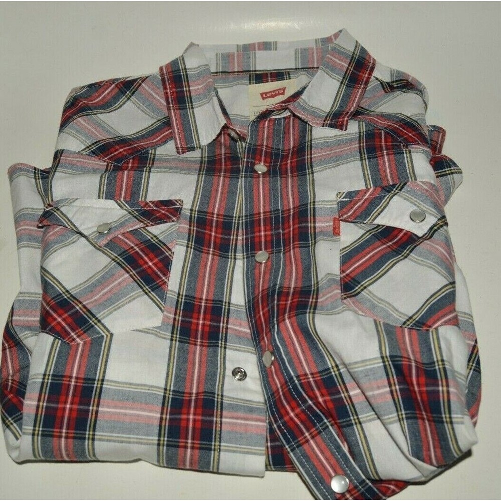 Vintage Levi Strauss & Co LEVI'S Plaid Western Men's M Pearl Snap Short Sleeve